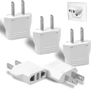 6 Pack Travel Adapter: European to US Outlet Plug Adapter (White)