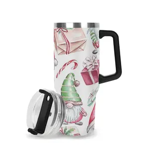 Gnome & Gift Box Pattern 40oz Tumbler, 1 Count Stainless Steel Vacuum Flask with Lid, Drinking Cup for Home Office School, Gift for Friend & Relative