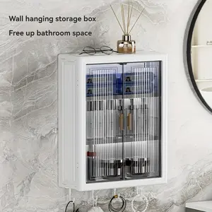 Wall-Mounted Bathroom Storage Cabinet, Hook-Attached Dual Door No-Drill Shelf, Plastic Floating Cabinet for Kitchen/bathroom/living Room