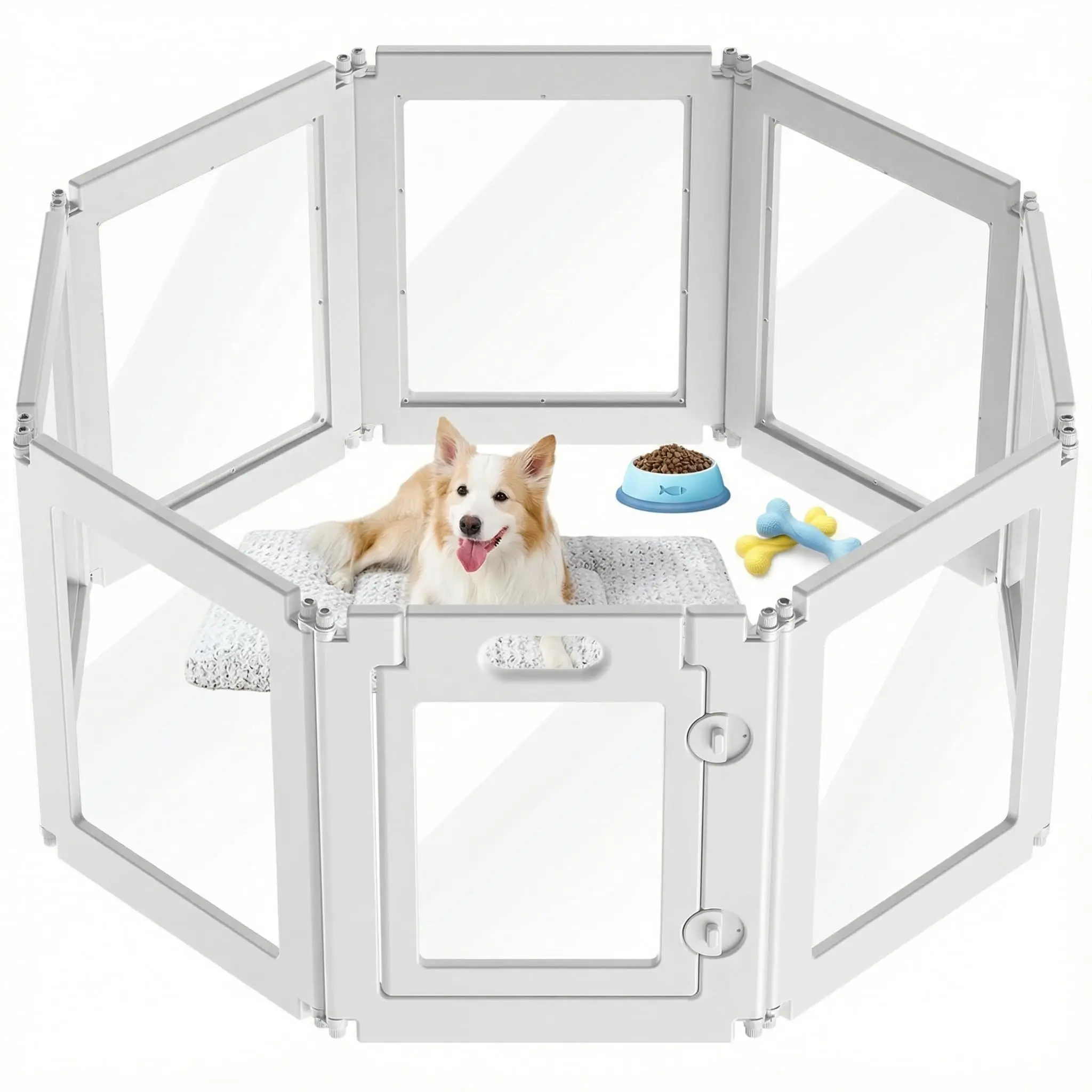 8Pcs Transparent Pet Fence Acrylic  Dog Playpen 24“ H  Assemble Playpen Divider Durable Safety Play Pen Indoors Puppy Cat Small Animal Pet Enclosure