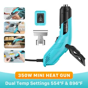 350W Mini Heat Gun with Dual Temp Settings 554℉ & 896℉ (290℃-480℃), Mini Hot air Gun with Overheat Protection Reflector Nozzle and 4.9Ft Long Cable for Crafts, Shrink Tubing and Epoxy Resin tiktokshopspringglowup