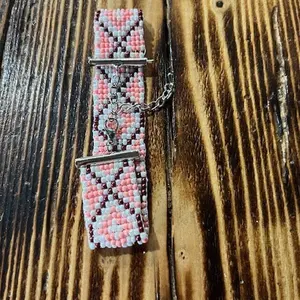 Native Bracelet - Simple Design with Beaded Pattern and Chain Accent
