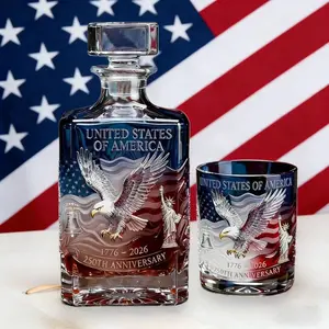2pcs American Independence 250th Anniversary Whiskey Bottles & Glasses, Commemorative Set for Collectors, Patriotic Gift, Hand Washable