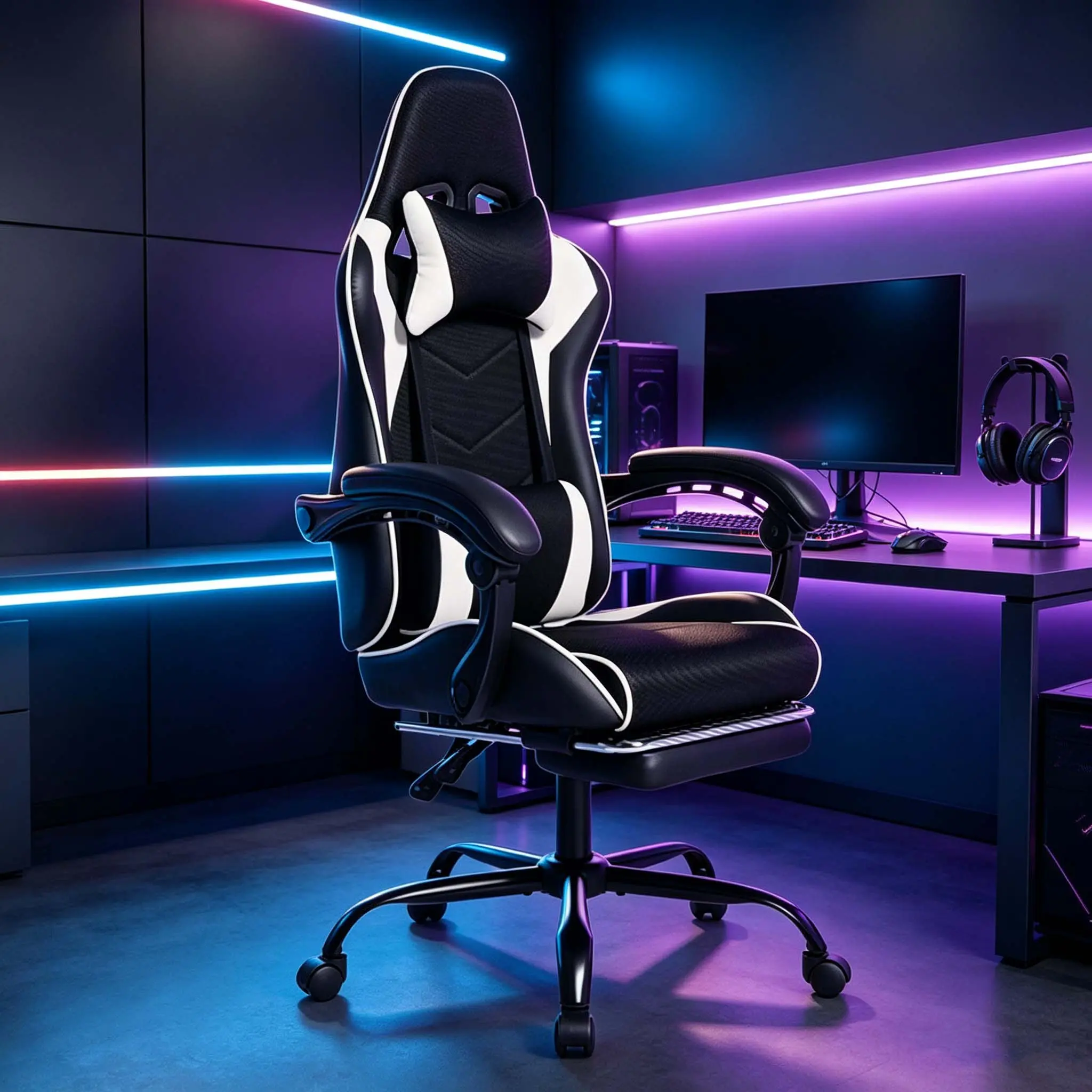 【Bellemave】DEEPfurniture E-sports Gaming Chair Sports Car Driving Seat PU Material Moulded Sponge Comfortable and Safe With Massage Black 【Bellemave】DEEPfurniture E-sports Gaming Chair Sports Car Driving Seat PU Material Moulded Sponge Comfortable and Safe With Massage Black