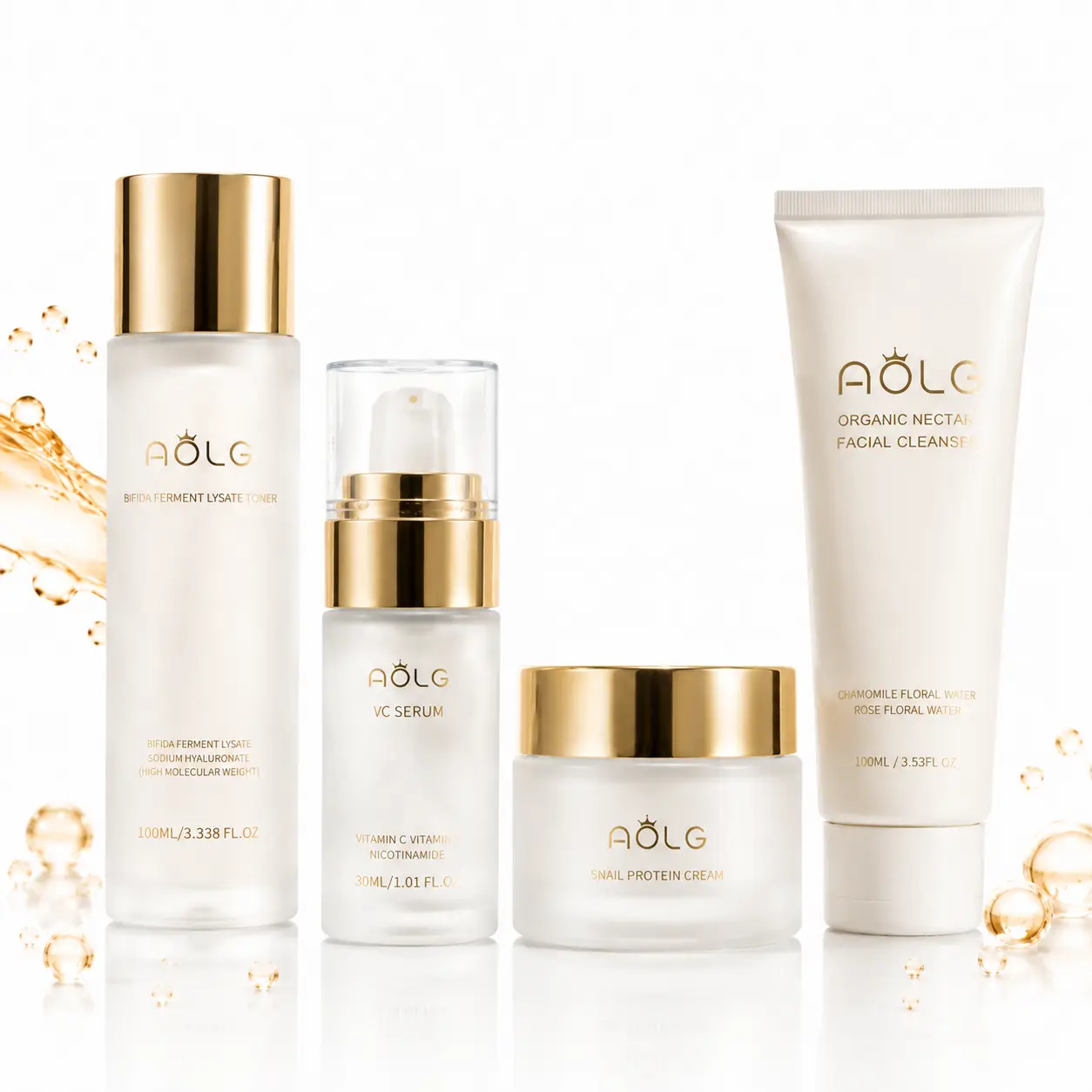 AOLG Skin Care SetGlow 4 Pcs Anti-aging Skincare Glass Skin Routine with Firming & Hydrating Cleanser, Toner, Serum & Cream Valentines Birthday Gift for Women Her Mom glow hydration