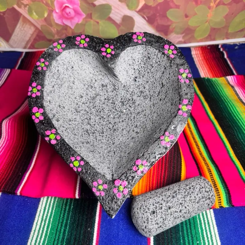 Molcajete corazón 8 flor rosa