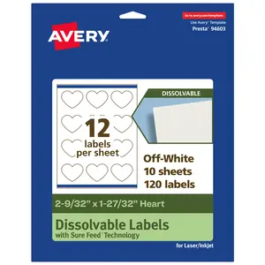 Avery Dissolvable Labels, 2-9/32" x 1-27/32" Heart