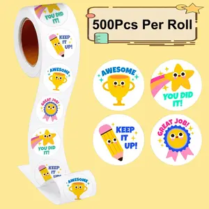 500pcs Roll 2.5cm 1inch Kids Encouragement Stickers, Teacher's Classroom Essential, Adorable Reward Stickers for Student Motivation, Self Adhesive Stickers