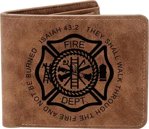 Firefighter Gift for Men,Leather Wallet,Engraved Personalized Leather Wallet,Firefighter Wallet,Firefighter Graduation Gifts,Birthday Gifts (Firefighter ISAIAH 43:2)