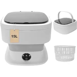 Portable Washing Machine, 15L Foldable Mini Washer, Portable Washer Machine with Spin Dry, Small Travel Washing Machine for Dorms, Apartment, RV and Travel. (Gray)