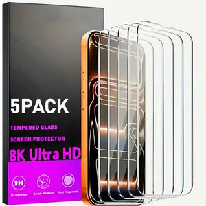 5 Pack 8k Ultra HD Tempered Glass Screen Protector, Compatible with iPhone 17 Pro Max/pro/dynamic Island, 9h Hardness, Scratch & Impact Resistant