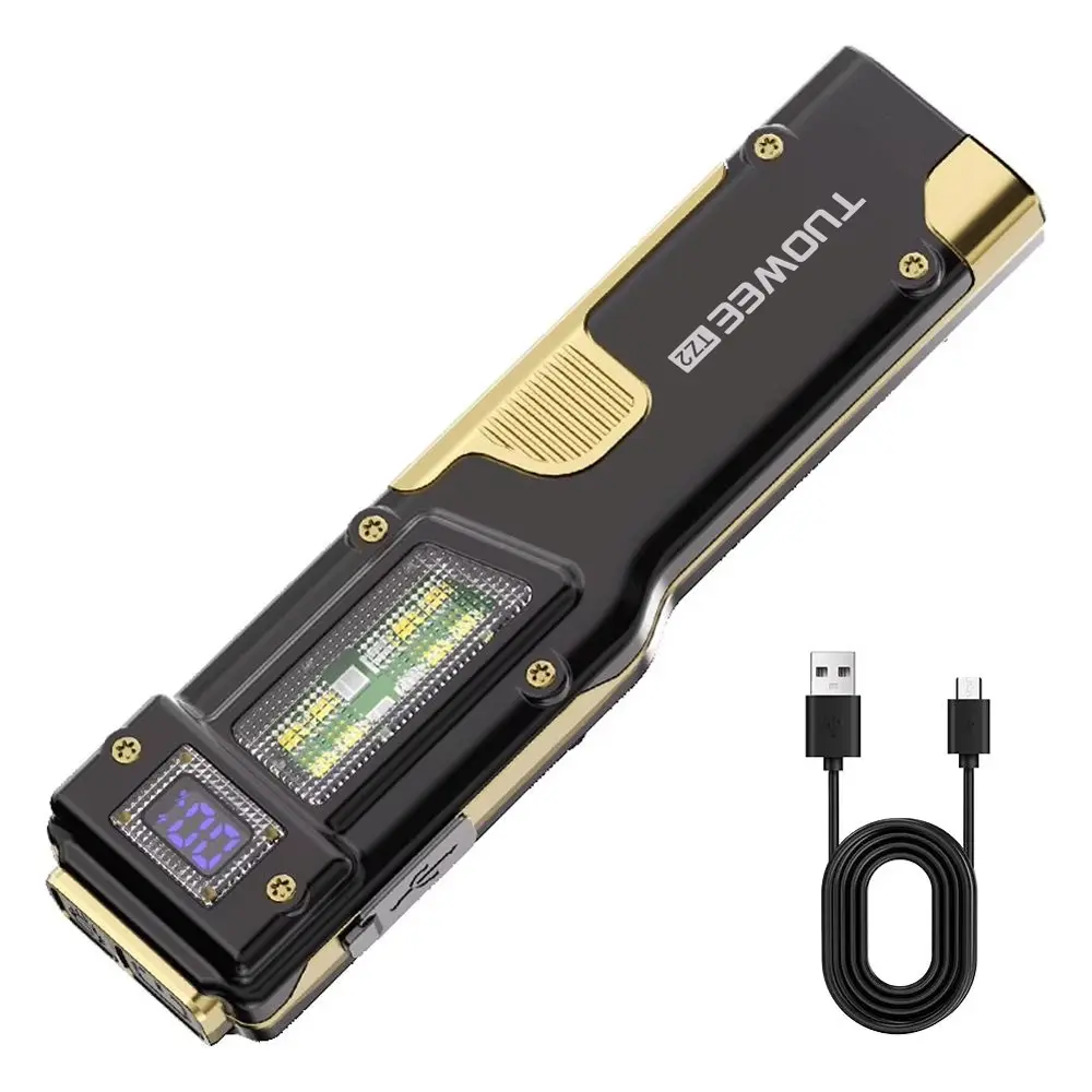 Edc Tactical Flashlight, High Powered Flashlight, Dual LED Near-Far Lighting, Rechargeable with Tri-Color COB, LCD Display, Pocket Clip for Camping, Hiking, Emergency, USB Rechargeable Flashlight, Portable Led Flashlight