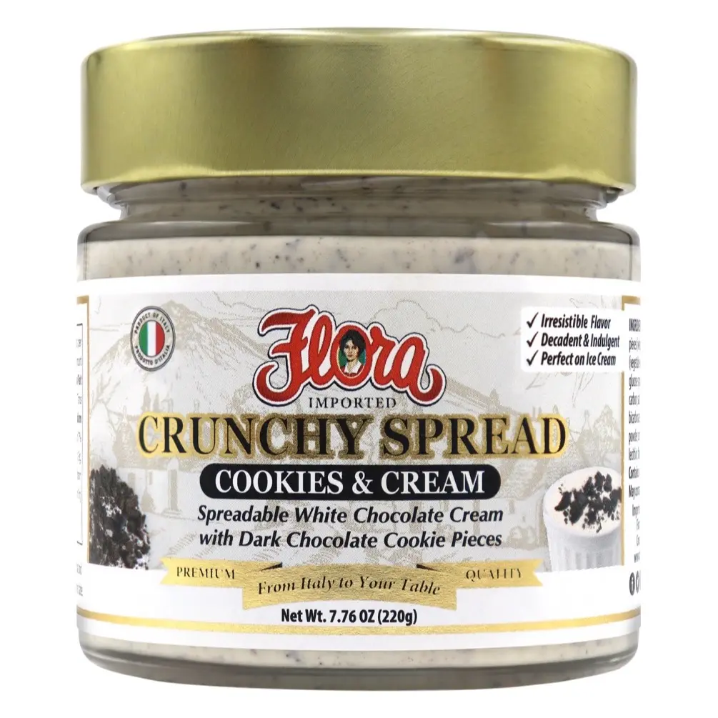Flora cookies and creme crunchy spread perfect for desserts, cookies protein bomb nutella latte