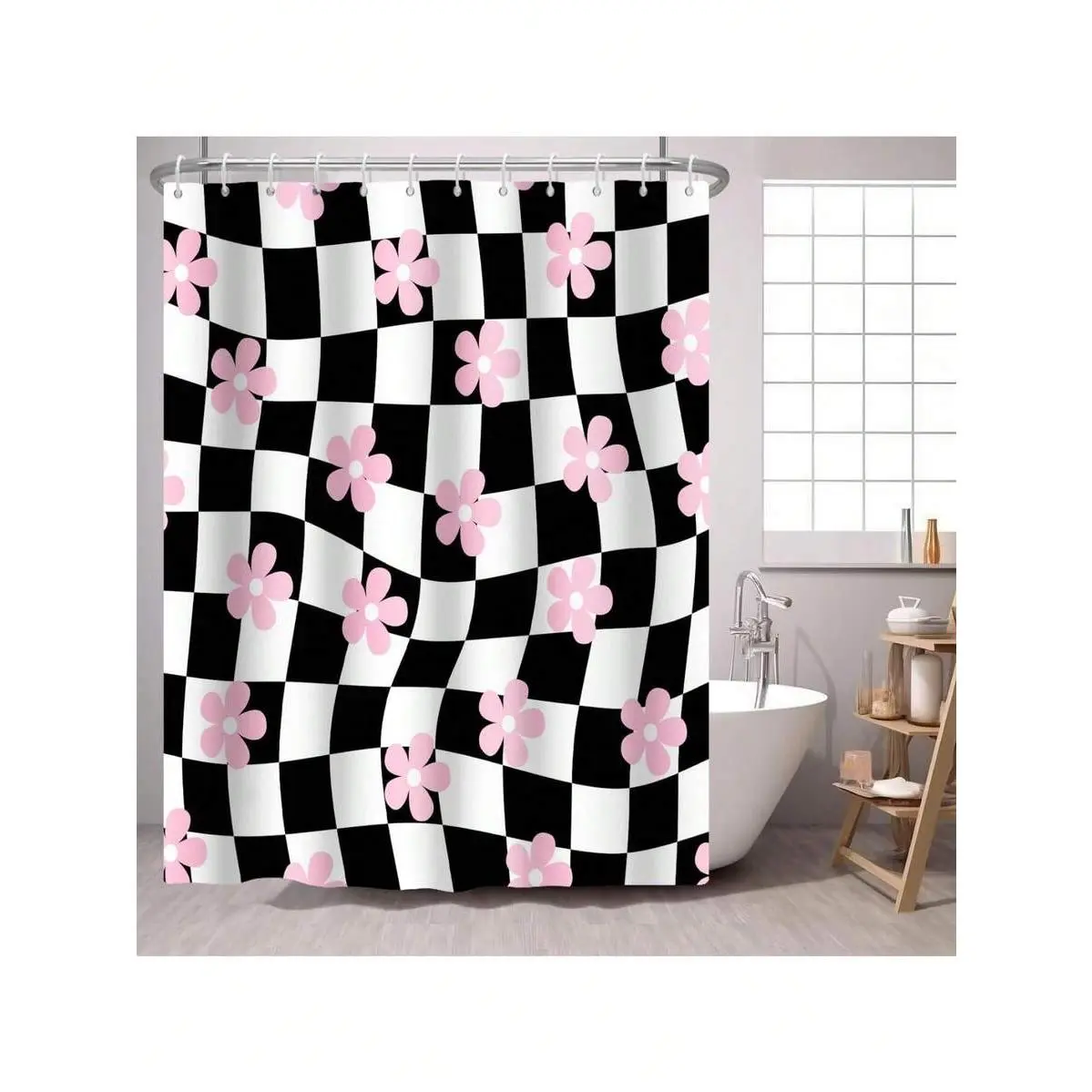 Pink White Black Flower Check