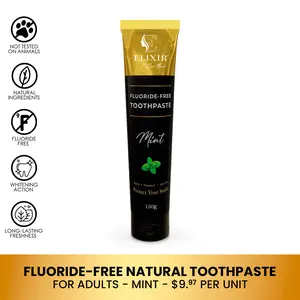 Coco March Elixir Fluoride Free Natural Toothpaste for Adults, Fresh Mint Flavor, Fresh Breath, Clean Teeth and Healthy Gums, 150g Oral Aloe Gentle