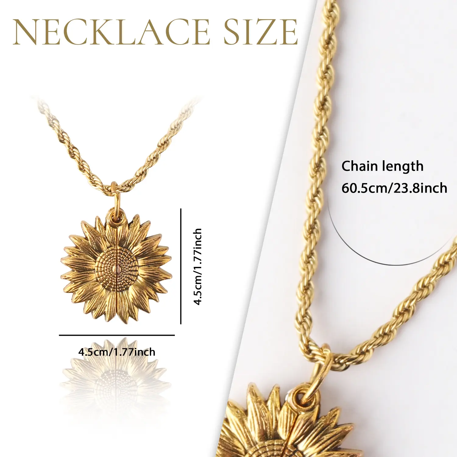 Gold Sunflower Locket Necklace for Women, Engraved "You are my sunshine" Stainless Steel Pendant with Long Chain, Mother's Day Gift, Jewelry For Women, Sunflower Engraved