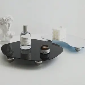 Korean Style Irregular Mirror Tray Cup Mat Desktop Decor Aromatherapy Plate Photography Prop Jewelry Tray Set