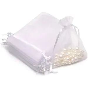 Akstore 50PCS Premium Sheer Organza Gift Bags, 3X4 inch Elegant Jewelry Pouches, Wedding Favors, Christmas Party Decorations, Bathroom Soaps & Makeup Wrapping Supplies (White)