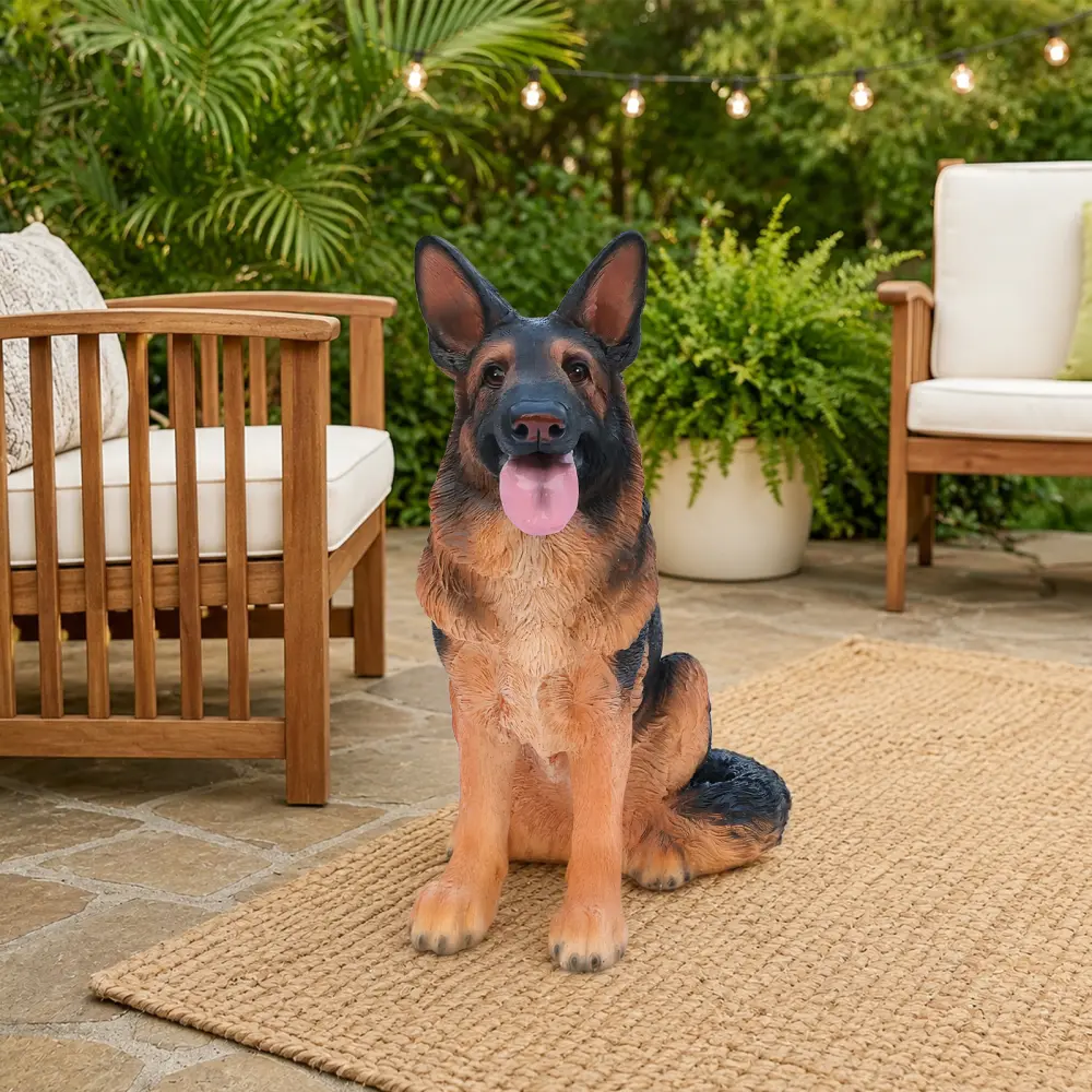 littleox Lifelike German Shepherd Dog Statue, Realistic Resin Animal Figurine for Indoor Outdoor Garden Lawn Yard Home Decor, Art Craft Gift, Black+Brown