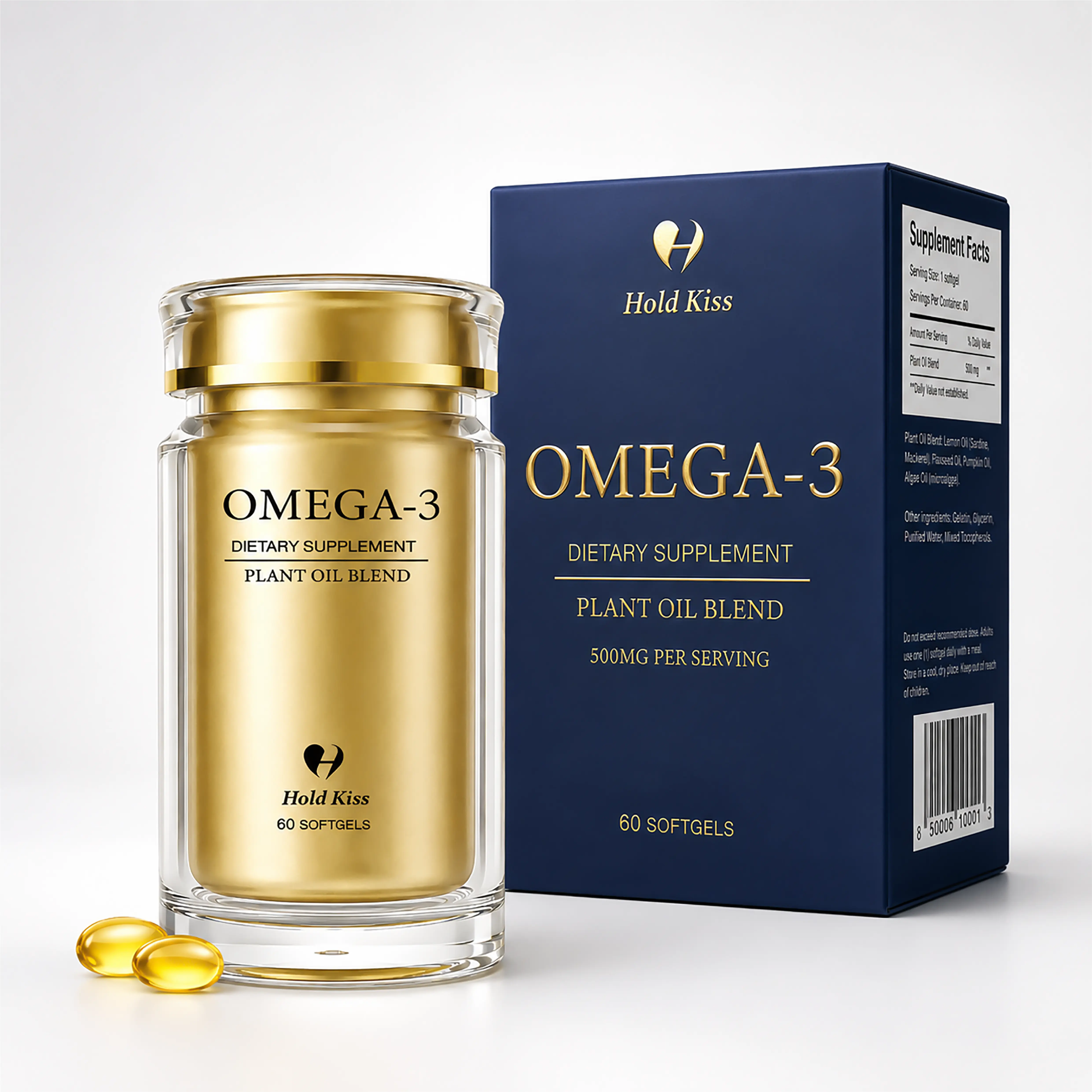 HOLDKISS Omega-3 Soft Capsules from Plant Sources - Premium Alpha-Linolenic Acid Plant Formula, Daily Dietary Supplement