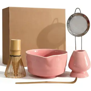 Matcha Whisk Set Cute 18 oz Matcha Bowl Kit 5 pcs Great for Tea Lover Pink