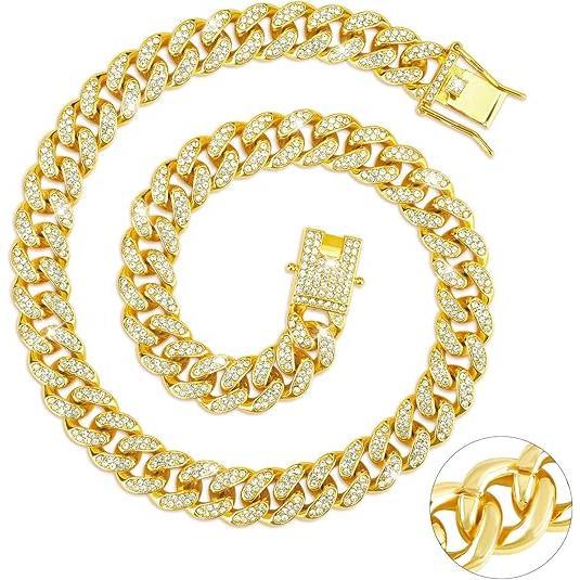 Cuban Link Chain for Men Women,Diamond Necklaces,Iced Out Chain,Hip Hop necklace,Thick Silvery Chain,Golden Chain Jewelry