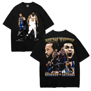 Knicks Duo Brunson & Towns Basketball Graphic T-Shirt Retro Streetwear Cotton Crew Neck Short Sleeve Unisex Top Multi Color Available NYC Fan Merch Game Day Outfit Casual Summer Camiseta for Men Women Oversized Fit