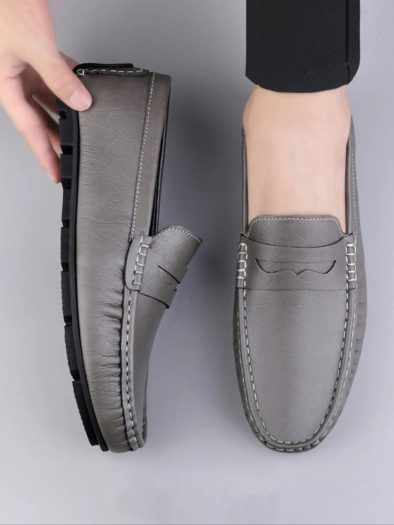 Luxury Men's Cowhide Classic Penny Loafers, Business Casual Slip-On Flats, All-Season Wearable Real Leather Shoes for Weddings, Parties & Office