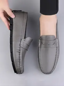 Luxury Men's Cowhide Classic Penny Loafers, Business Casual Slip-On Flats, All-Season Wearable Real Leather Shoes for Weddings, Parties & Office