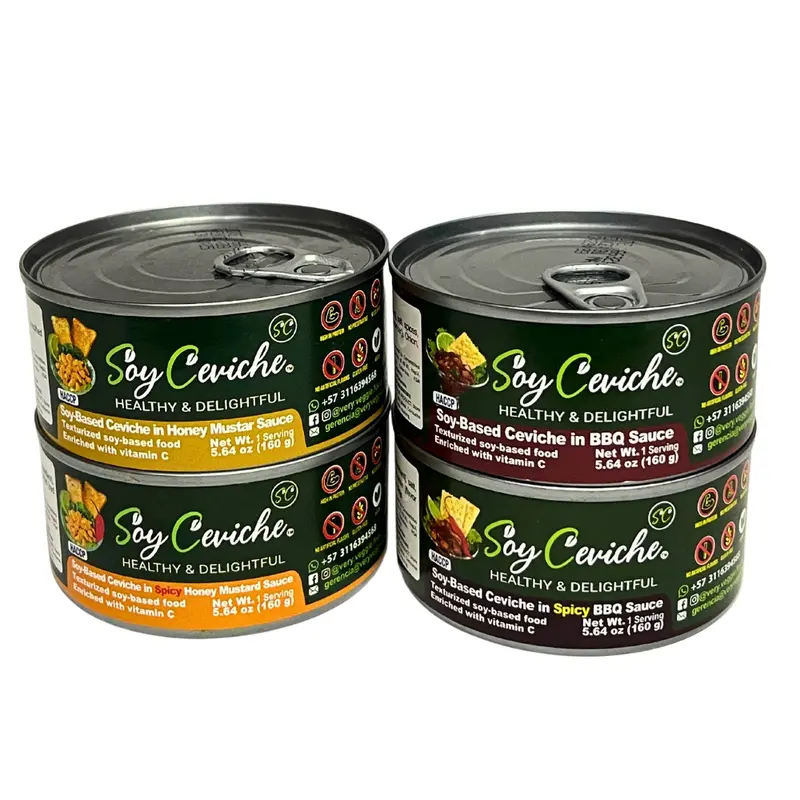 (4-Pack ) Soy Ceviche–Honey Mustard & BBQ (Spicy & Mild)–5.64oz–Vegan Protein–Gluten Free– Ready to eat Fiber Iron
