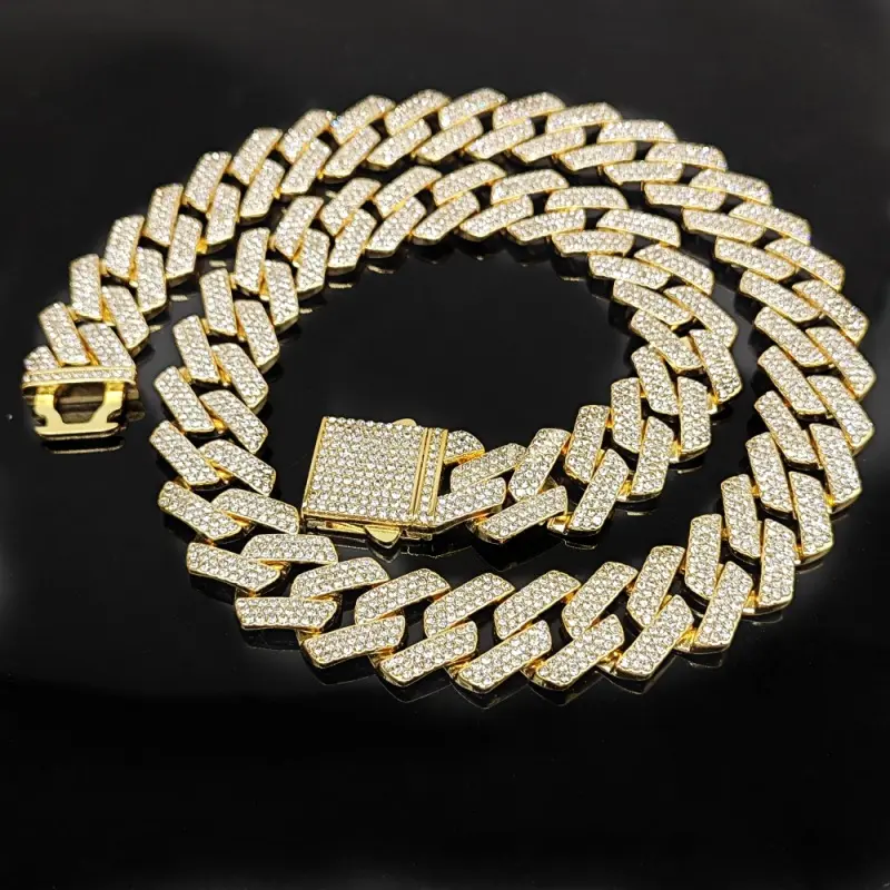 22mm Iced Out Cuban Link Chain for Men Men's Accessories, 3Row Hip Hop Bling Necklace, Full Diamond Bar Streetwear Jewelry Gift for Boyfriend