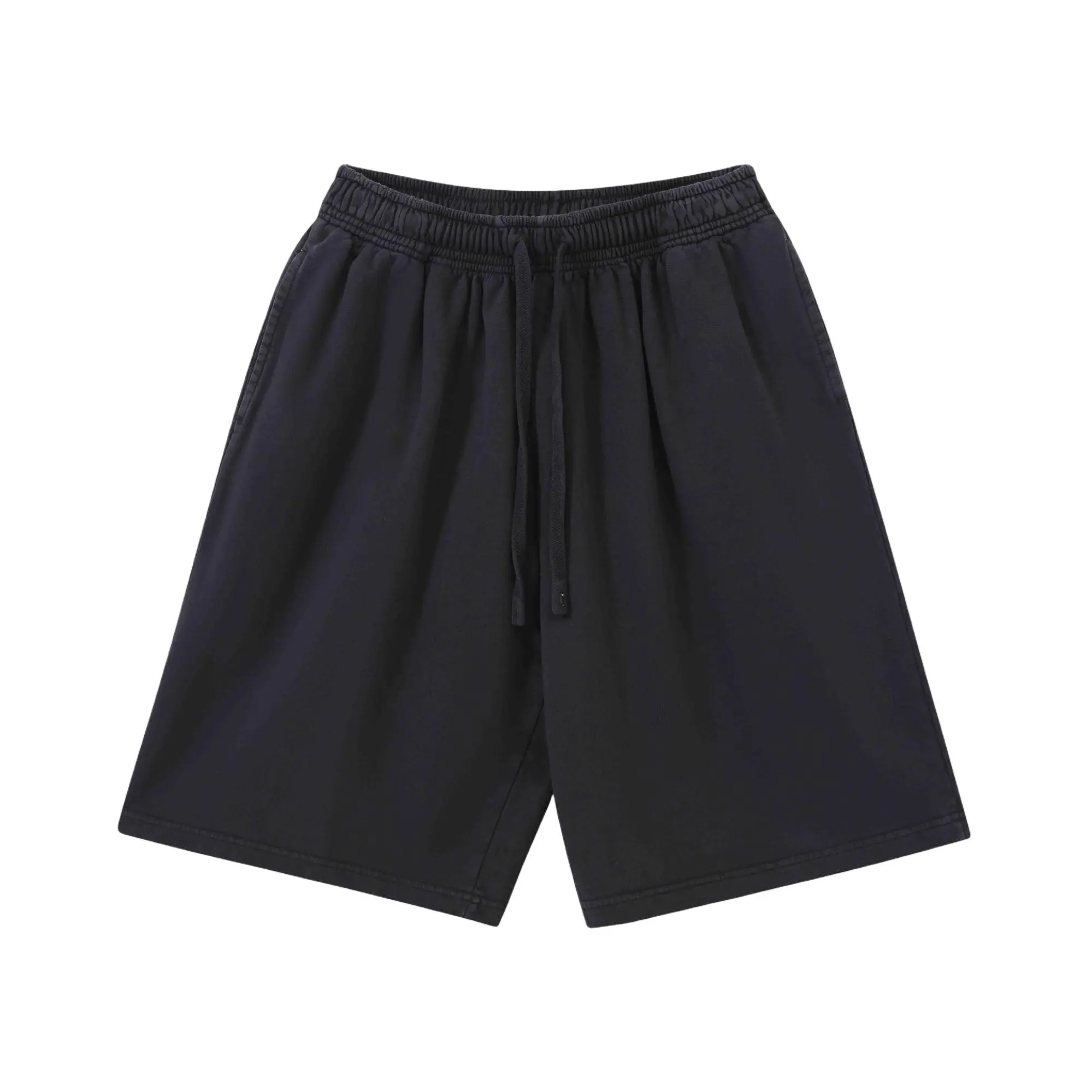 Men's Black Stretch  Shorts, Cotton Fabric, Loose Fit Cropped Pant  European and American retro style, large fleece, plus size, OVERSIZE with drawstring, Plain, Casual, Menswear, Black Shorts, Casual Wear Shorts Trouser Beige
