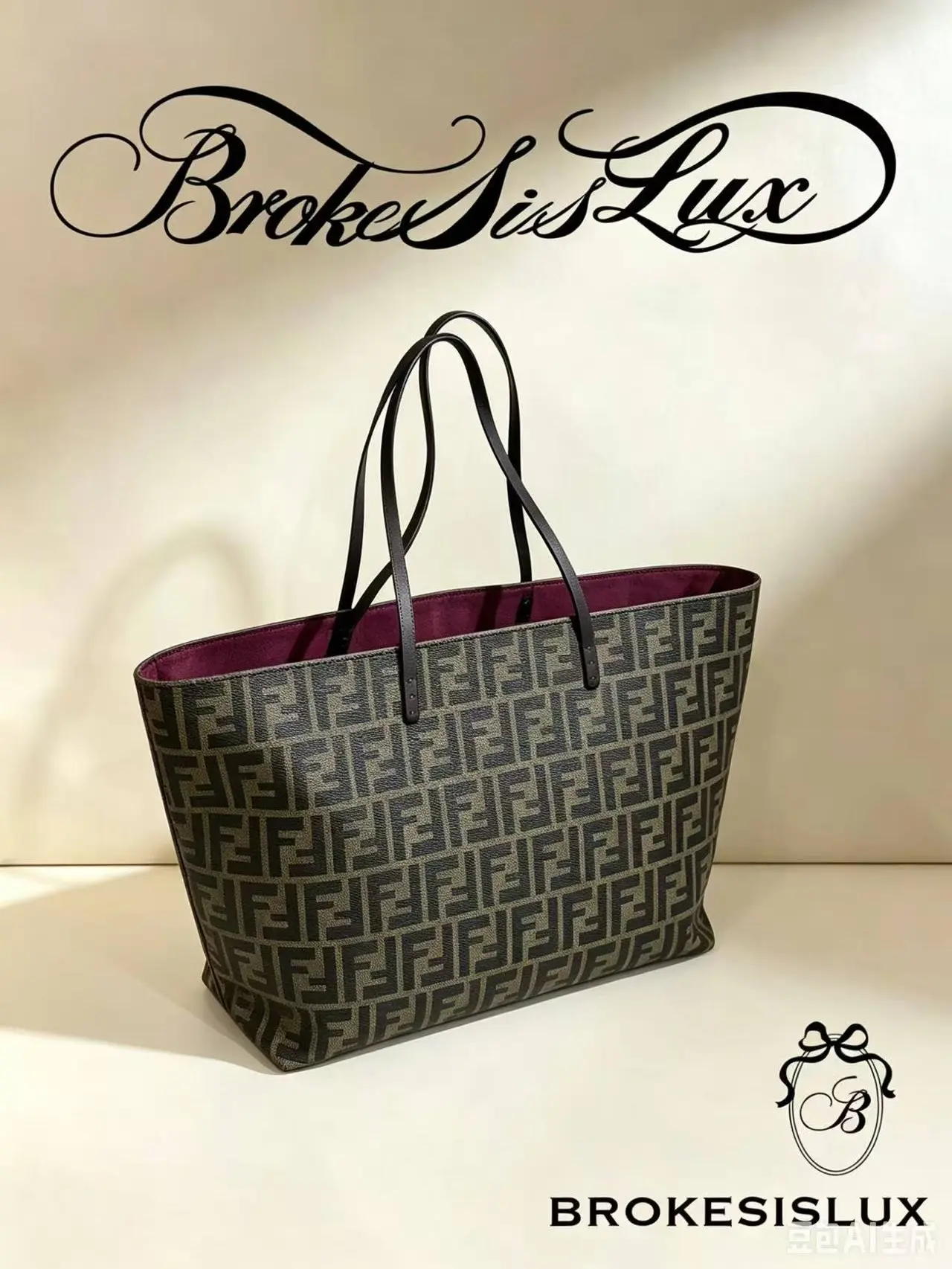 Pre-owned FENDI Medium FF Zucca Canvas Tote Bag | Burgundy Lining, Daily Work Travel Shoulder Bag