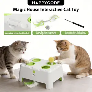Happycode Cheese Magic House Interactive Cat Toy Designed for indoor cats Mole Whack + Feather play Dual stimulation Three switchable modes Type-C charging Suitable for both senior and kittens The perfect birthday gift for your cat