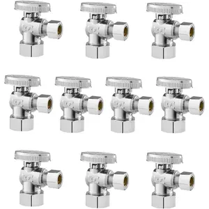VEVOR 10 Pack Angle Stop Valve, Water Shut Off Valve 1/2 PEXx 3/8 OD Compression, 1/4 TurnChrome Plated Brass Shutoff Valves for Bathroom Kitchen Toilet Shower PlumbingVEVOR Super Brand Day