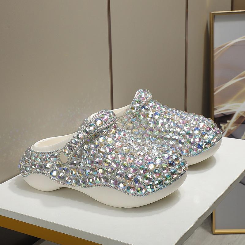 FoamFam Full Rhinestone Platform Clogs for Women Sparkly Chunky Thick Sole Clogs with Light Luxury Bling  All-Over Crystal Bedazzled Shoes Handmade Custom Glitter Clog