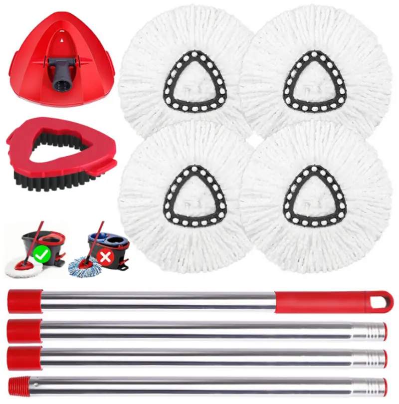 Spin Mop Head Replacement & Shower Floor Scrubber for O Cedar 1-Tank System Microfiber Mop Heads Easy Cleaning Floor Head Mop Set with 4 Refills 30-58in Handle for Wood Tile Laminate Marble