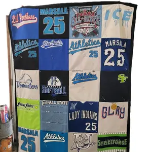 T-Shirt Memory Quilt - Colorful Design Featuring Various Teams and Slogans, Perfect for Team Spirit and Celebration