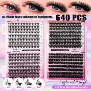 Faux Eyelash Extension Kit, Large-Quantity D-Curl Faux Lash Clusters in Various Sizes, DIY Faux Lashes for Daily Wear, Parties, Travel and Gifts, Faux Lashes, Fake Eyelashes