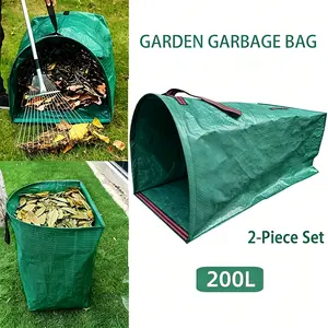 Two-piece reusable garden leaf bags, each 200 liters. Yard and lawn leaf bags, outdoor garden garbage bags, corrosion-resistant leaf storage bags. Perfect for collecting leaves, weeds, branches and debris.