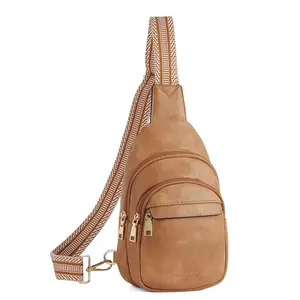 Small Sling Bag for Women Leather Crossbody Bags Fanny Pack Chest Bag for Travel, Camel Brown