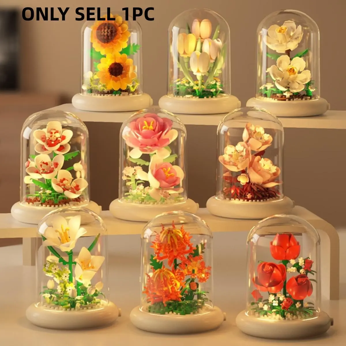 200+pcs Glow Base Immortal Flower Building Set, Realistic DIY Toy Bouquet, Elegant Desktop Floral Decor, Artificial Flower Decoration, Perfect Valentine's Gift for Women