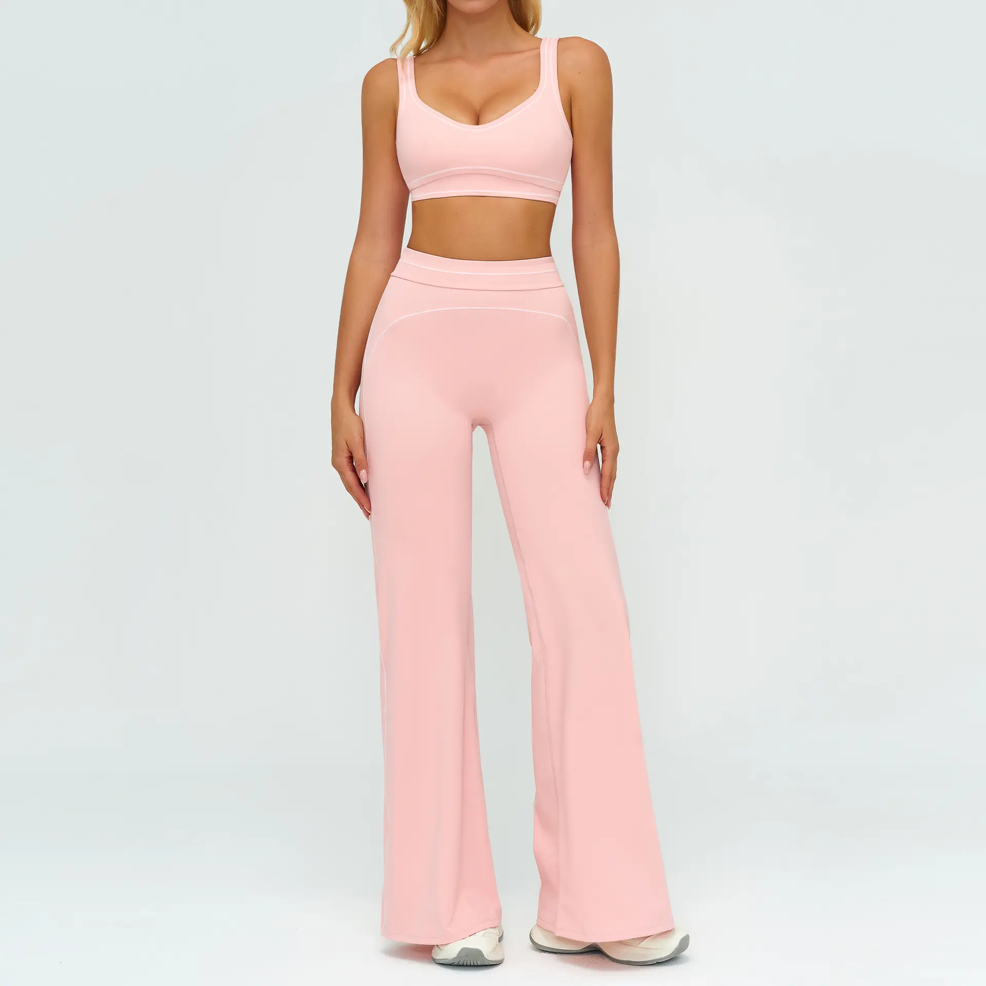 7028 bra+7028 2 wide leg pants   peach p