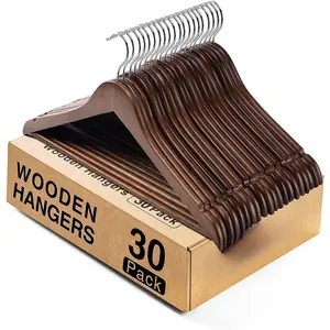 Wooden Hangers 30 Pack,Clothes Hanger for Daily ,Coat Hanger for Closet,Heavy Duty  Hangers for Suit, Shirts, Jackets, Dress, Pant (Walnut)