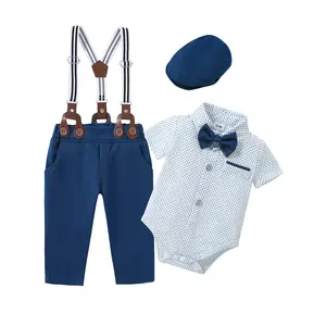 Baby Boy Suit Gentleman Outfit Clothes Infant Short Sleeve Dress Shirt+Suspender Pants+Bowtie+Hat 0-18M boys suits Casual