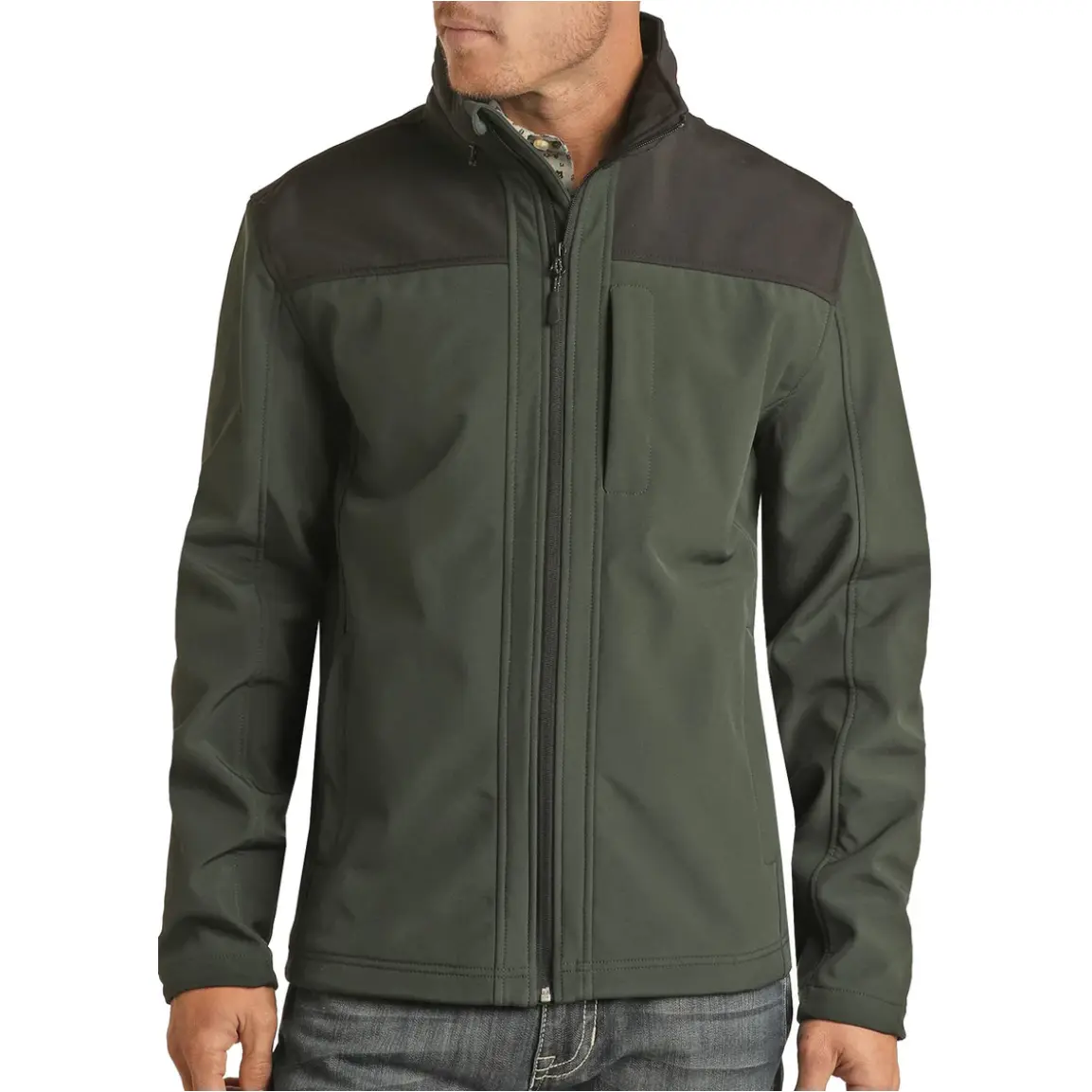 Powder River Outfitters® Men's Collared Embroidered Softshell Green Coat, Menswear Tops, PRMO92RZY8-30