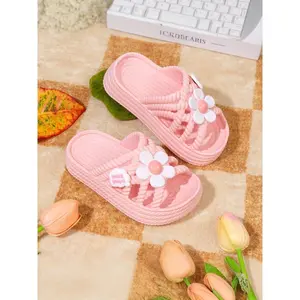 Summer Girls' Princess Slippers, Fashion Floral Design, Non-Slip Eva Sole, Indoor Outdoor Use, Stylish Kids Sandals