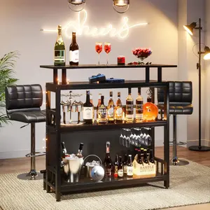 TRIBEWOOD Home Bar Unit for Liquor, 44-Inch Bar Height Table with Storage, Black Entertainment Pub Table, Mini Bar Carts Upholstered&Metal Front Footrest for Kitchen, Balcony, Basement