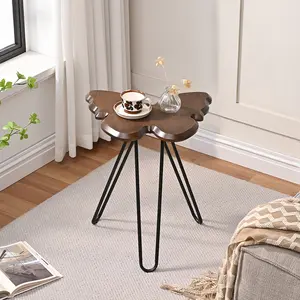 Modern Butterfly Accent Side Table with Walnut Brown MDF Top & Black Hairpin Legs, Small End Table for Living Room or Bedroom