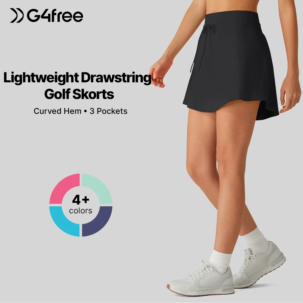 G4Free Drawstring Golf Skirts for Women - 15" Athletic Curved Hem Tennis Skort Casual Skorts Inner Shorts with Ball Pocket